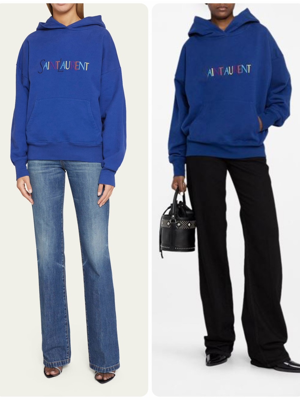 YSL Saint Laurent Blue Hoodie 2024 rainbow colored logo oversized XS